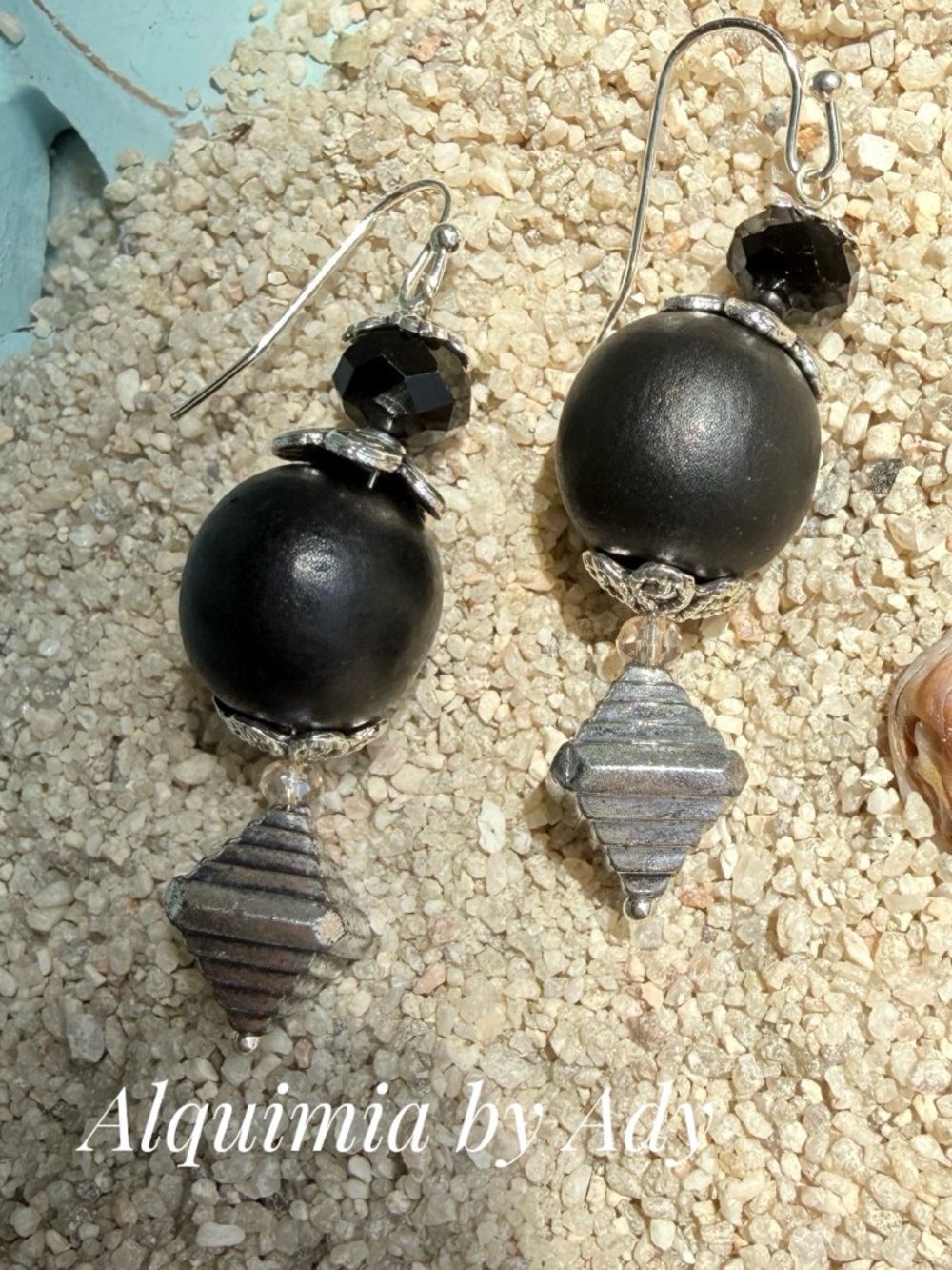 ONYX Black & Silver Textured Drop Earrings